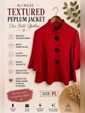 Ali Miles Red Ruffle-Collar Peplum Jacket